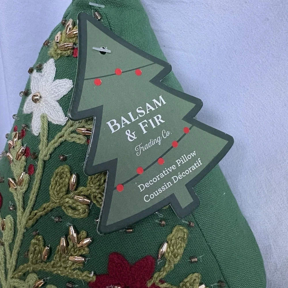 Set 2 Balsam & Fir Trading Co Beaded Christmas Tree Pillows 18